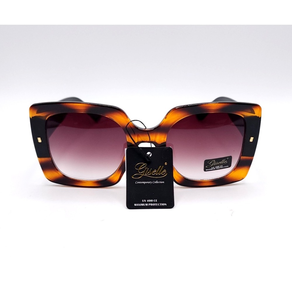 Giselle Oversized Square Sunglasses Black Tortoise Purple Gradient‎ UV400 Glam